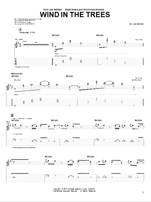 Joe Satriani Wind In The Trees sheet music notes and chords arranged for Guitar Tab