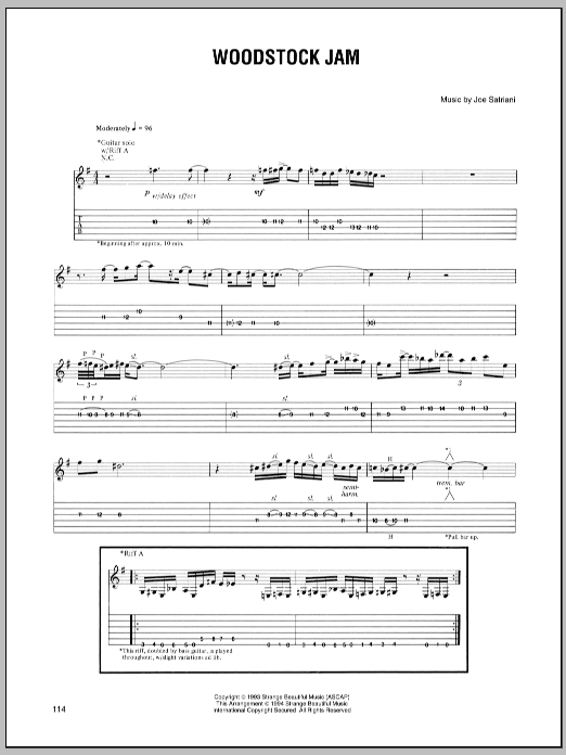 Joe Satriani Woodstock Jam sheet music notes and chords. Download Printable PDF.