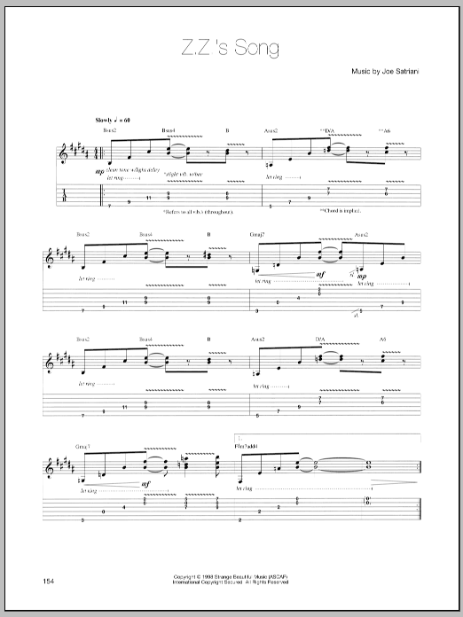 Joe Satriani Z.Z.'s Song sheet music notes and chords. Download Printable PDF.