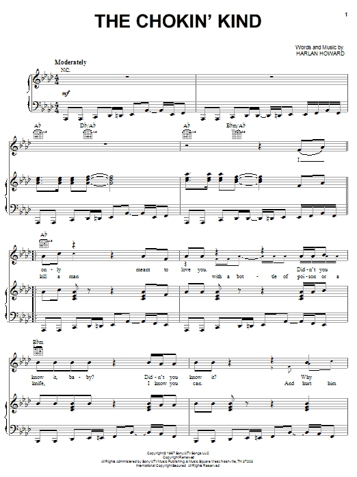 Joe Simon The Chokin' Kind sheet music notes and chords. Download Printable PDF.