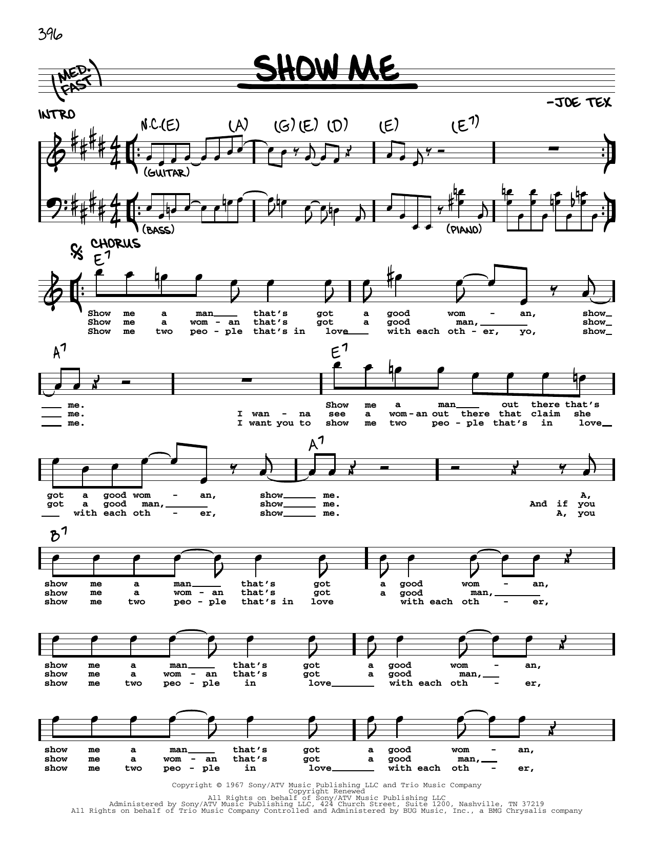 Joe Tex Show Me sheet music notes and chords. Download Printable PDF.