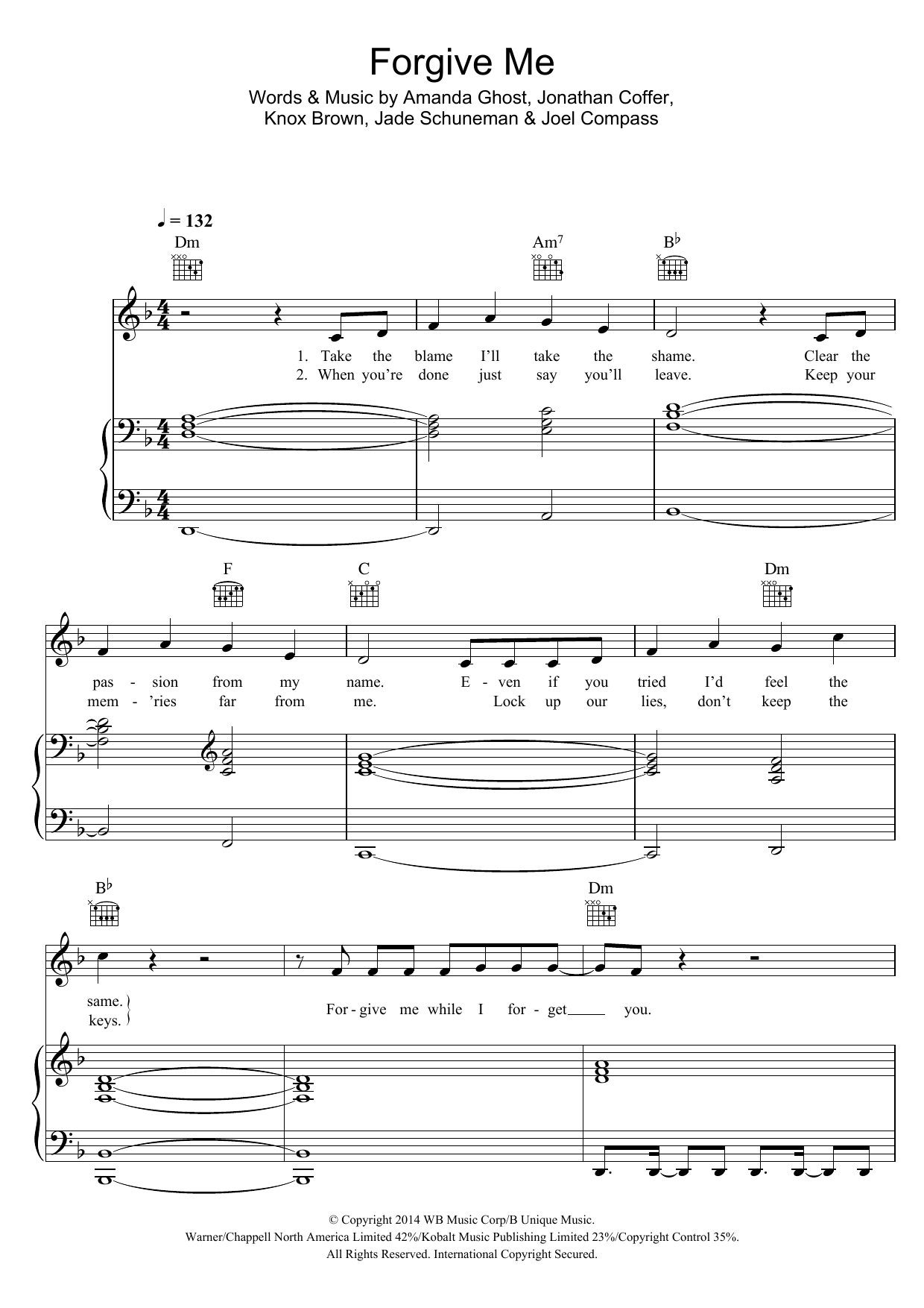 Joel Compass Forgive Me sheet music notes and chords. Download Printable PDF.