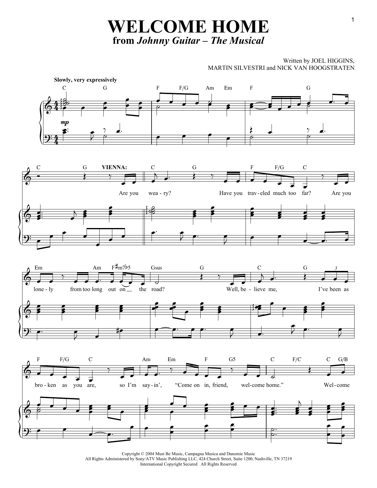 Joel Higgins Martin Silvestri And Nick Van Hoogstraten Welcome Home From Johnny Guitar The Musical Sheet Music Pdf Notes Chords Broadway Score Piano Vocal Download Printable Sku 429233