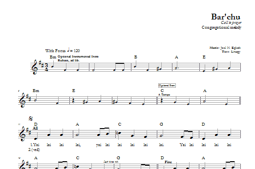 Joel N. Eglash Bar'chu sheet music notes and chords. Download Printable PDF.