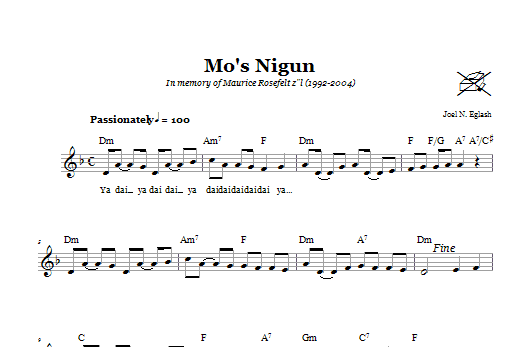 Learn to play Joel N. Eglash Mo's Nigun (Wordless Melody) sheet music for Lead Sheet / Fake Book in minutes. Joel N. Eglash Mo's Nigun (Wordless Melody) sheet music notes and chords