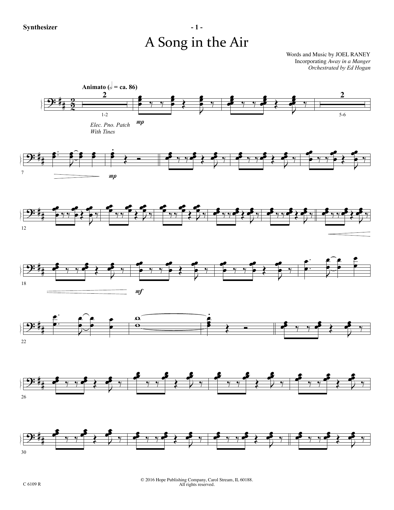 Learn to play Joel Raney A Song In The Air - Synthesizer sheet music for Choir Instrumental Pak in minutes. Price: 29.9900$ Joel Raney A Song In The Air - Synthesizer sheet music notes and chords arranged for Choir Instrumental Pak