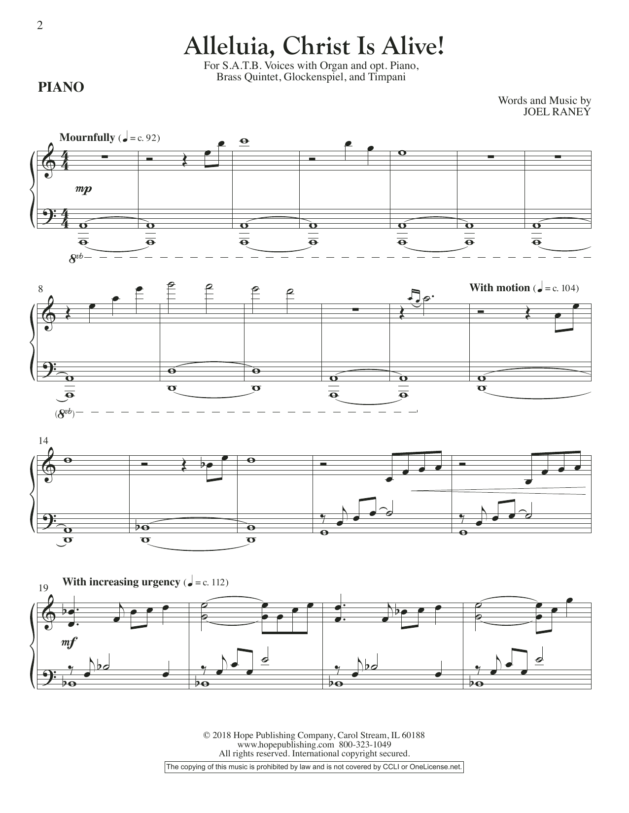 Learn to play Joel Raney Alleluia, Christ Is Alive! - Piano sheet music for Choir Instrumental Pak in minutes. Price: 16.9700$ Joel Raney Alleluia, Christ Is Alive! - Piano sheet music notes and chords arranged for Choir Instrumental Pak