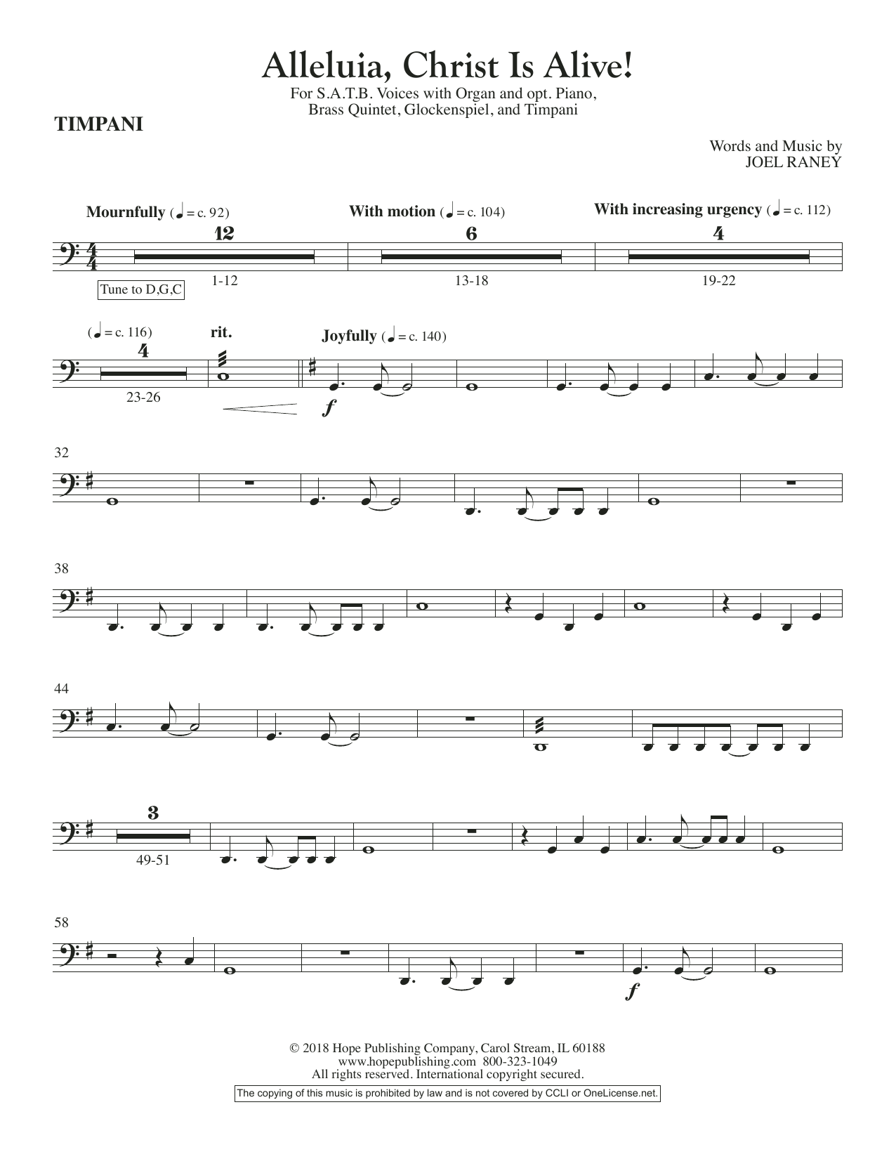 Learn to play Joel Raney Alleluia, Christ Is Alive! - Timpani sheet music for Choir Instrumental Pak in minutes. Price: 26.9900$ Joel Raney Alleluia, Christ Is Alive! - Timpani sheet music notes and chords arranged for Choir Instrumental Pak