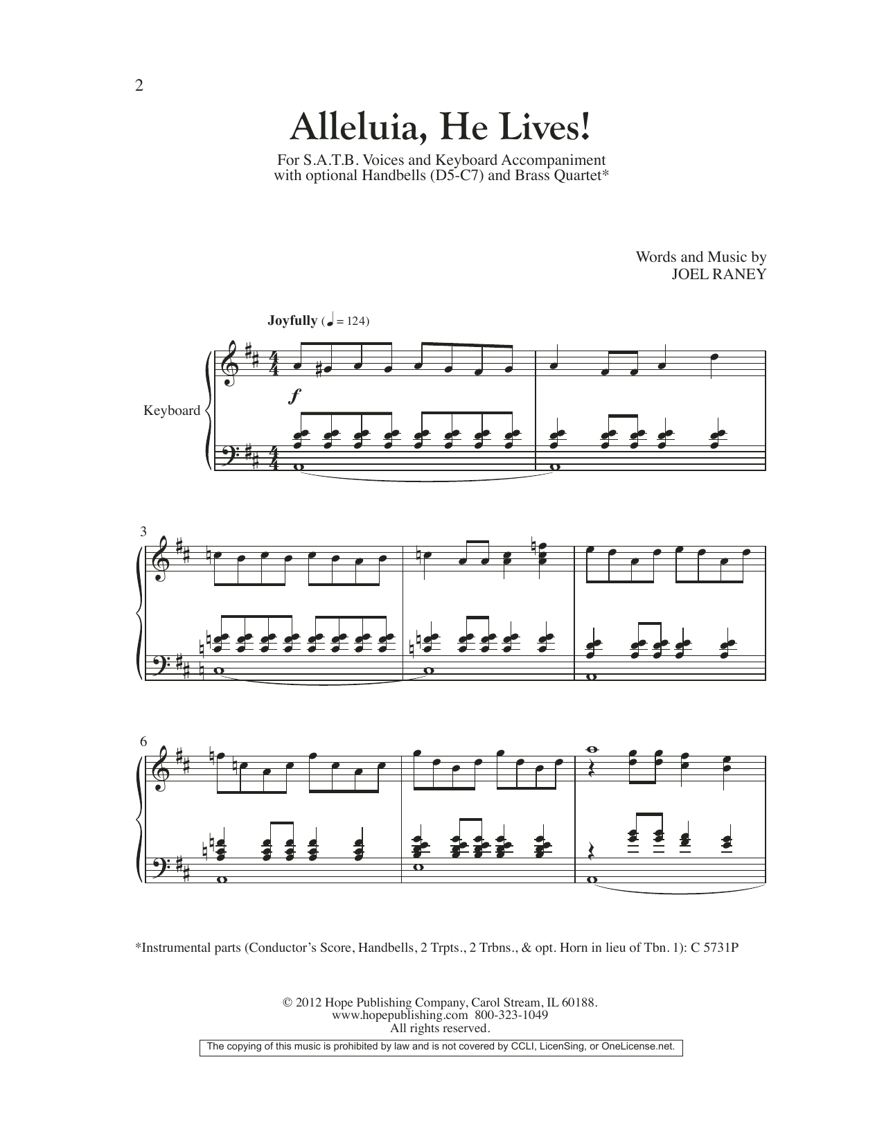 Joel Raney Alleluia, He Lives sheet music notes and chords. Download Printable PDF.