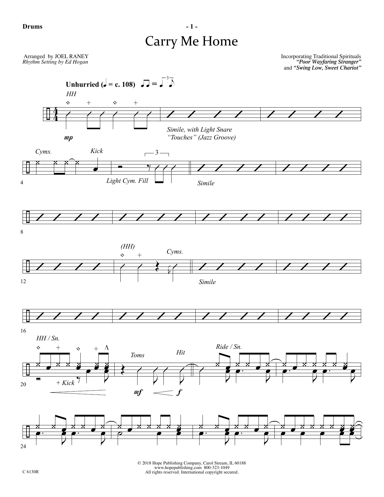 Learn to play Joel Raney Carry Me Home - Drums sheet music for Choir Instrumental Pak in minutes. Price: 26.9900$ Joel Raney Carry Me Home - Drums sheet music notes and chords arranged for Choir Instrumental Pak