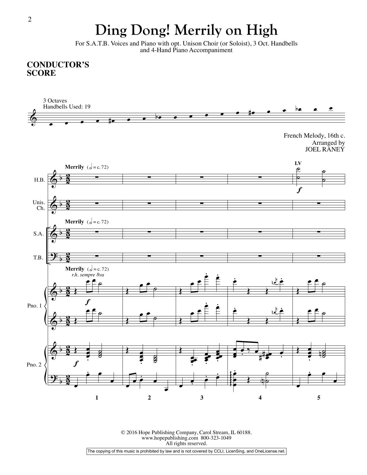 Learn to play Joel Raney Ding Dong! Merrily On High - Full Score sheet music for Choir Instrumental Pak in minutes. Price: 6.9900$ Joel Raney Ding Dong! Merrily On High - Full Score sheet music notes and chords arranged for Choir Instrumental Pak