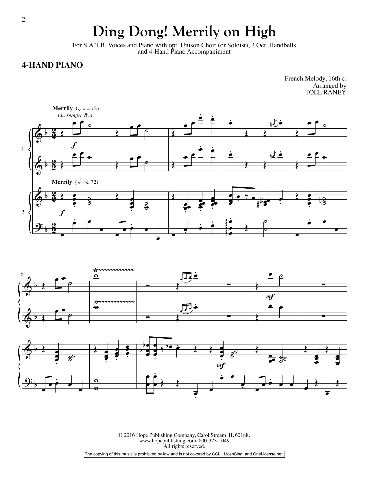 Learn to play Joel Raney Ding Dong! Merrily On High - Piano Accompaniment sheet music for Choir Instrumental Pak in minutes. Price: 6.9900$ Joel Raney Ding Dong! Merrily On High - Piano Accompaniment sheet music notes and chords arranged for Choir Instrumental Pak