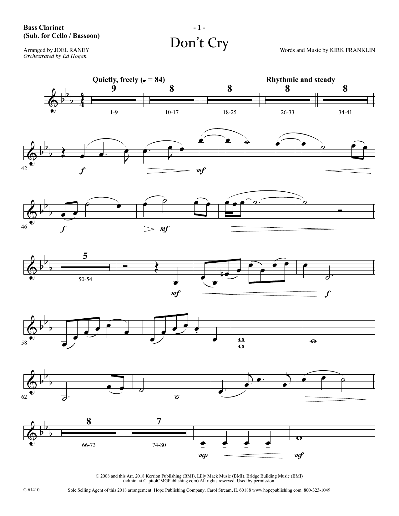 Learn to play Joel Raney Don't Cry - Bass Clarinet (sub. Cello/Bsn) sheet music for Choir Instrumental Pak in minutes. Price: 69.9900$ Joel Raney Don't Cry - Bass Clarinet (sub. Cello/Bsn) sheet music notes and chords arranged for Choir Instrumental Pak