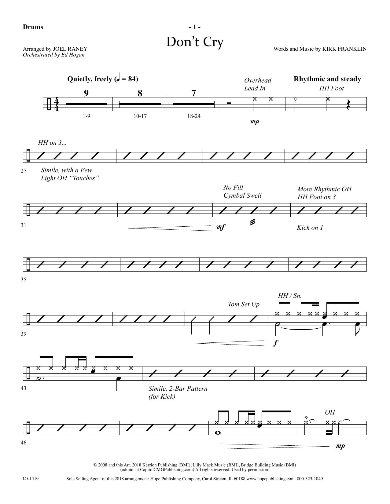 Learn to play Joel Raney Don't Cry - Drums sheet music for Choir Instrumental Pak in minutes. Price: 69.9900$ Joel Raney Don't Cry - Drums sheet music notes and chords arranged for Choir Instrumental Pak