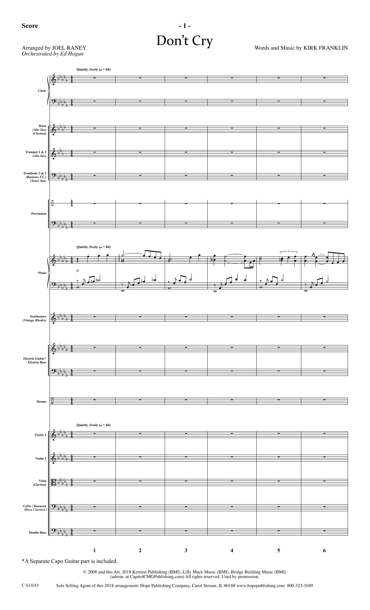 Learn to play Joel Raney Don't Cry - Full Score sheet music for Choir Instrumental Pak in minutes. Price: 69.9900$ Joel Raney Don't Cry - Full Score sheet music notes and chords arranged for Choir Instrumental Pak