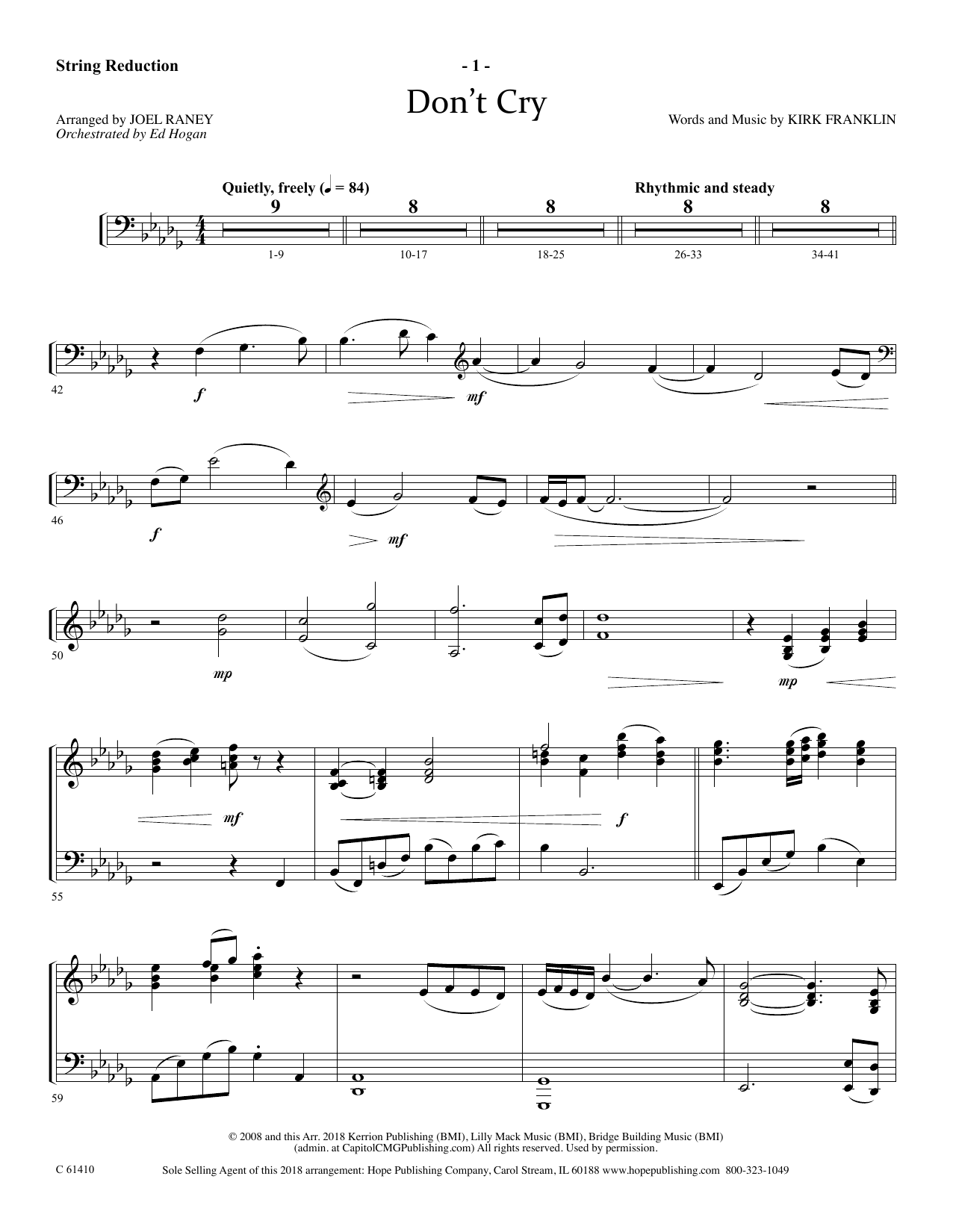 Learn to play Joel Raney Don't Cry - Keyboard String Reduction sheet music for Choir Instrumental Pak in minutes. Price: 69.9900$ Joel Raney Don't Cry - Keyboard String Reduction sheet music notes and chords arranged for Choir Instrumental Pak