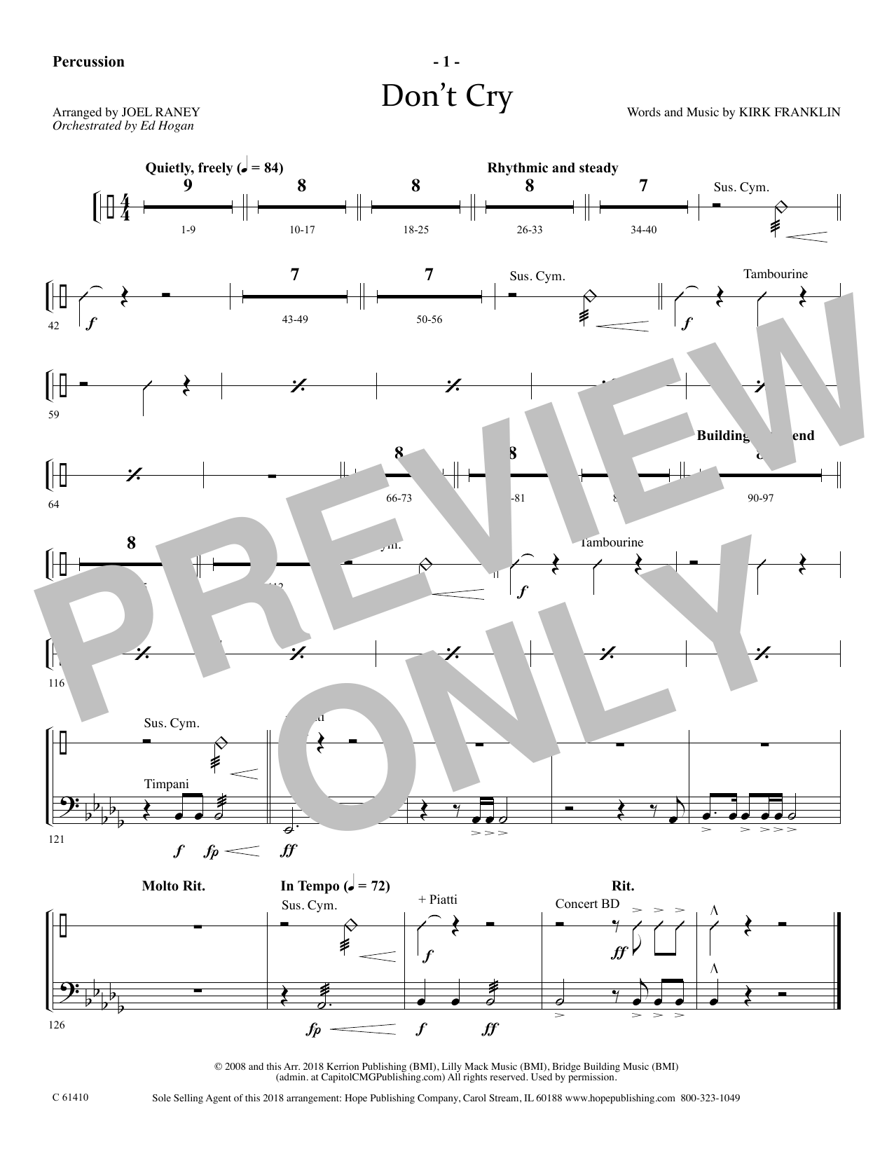 Learn to play Joel Raney Don't Cry - Percussion sheet music for Choir Instrumental Pak in minutes. Price: 69.9900$ Joel Raney Don't Cry - Percussion sheet music notes and chords arranged for Choir Instrumental Pak