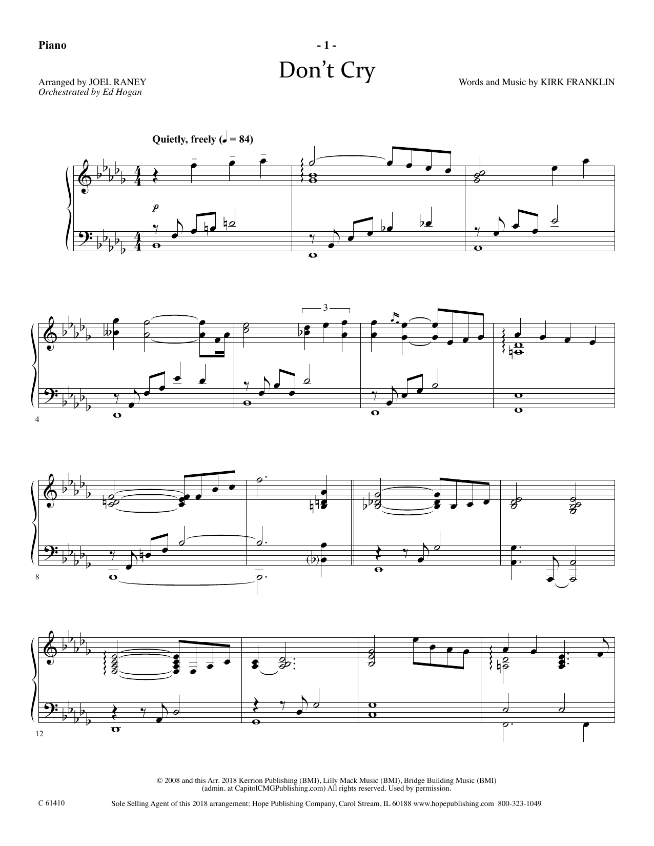 Learn to play Joel Raney Don't Cry - Piano sheet music for Choir Instrumental Pak in minutes. Price: 69.9900$ Joel Raney Don't Cry - Piano sheet music notes and chords arranged for Choir Instrumental Pak