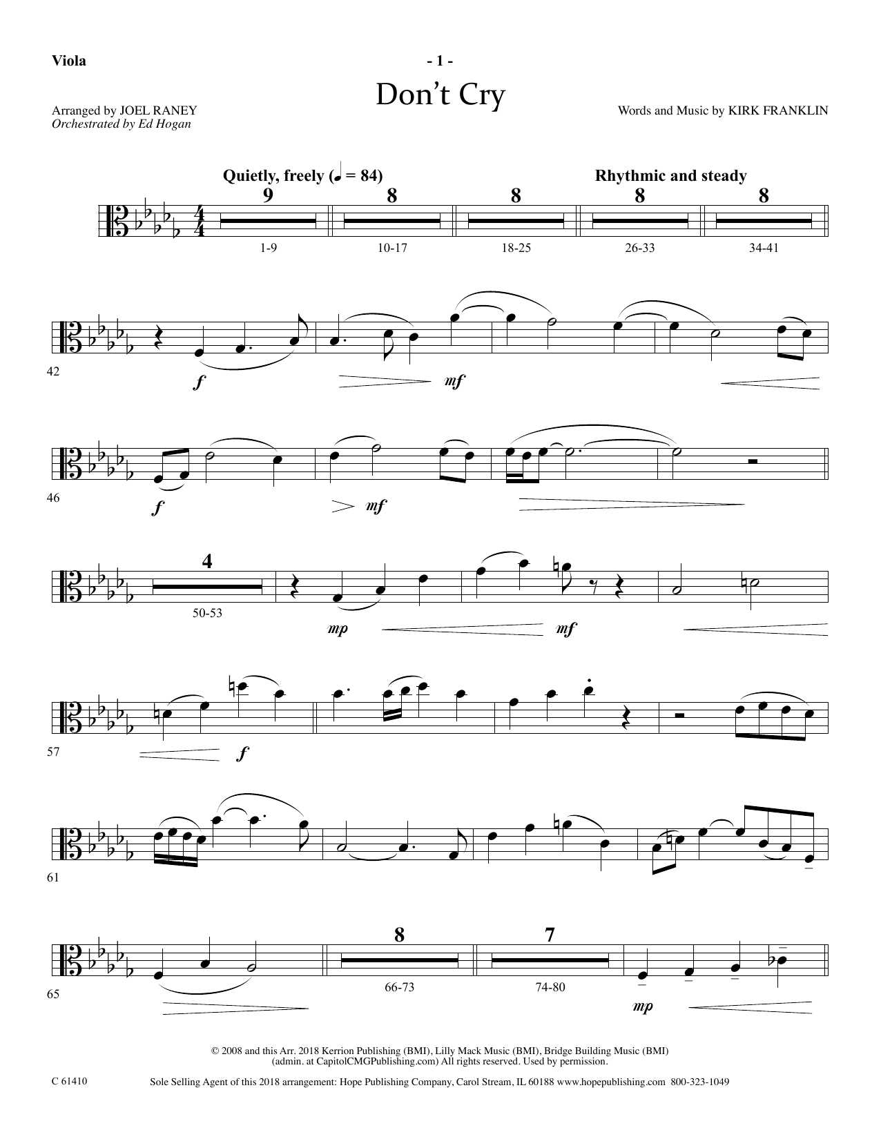 Learn to play Joel Raney Don't Cry - Viola sheet music for Choir Instrumental Pak in minutes. Price: 69.9900$ Joel Raney Don't Cry - Viola sheet music notes and chords arranged for Choir Instrumental Pak