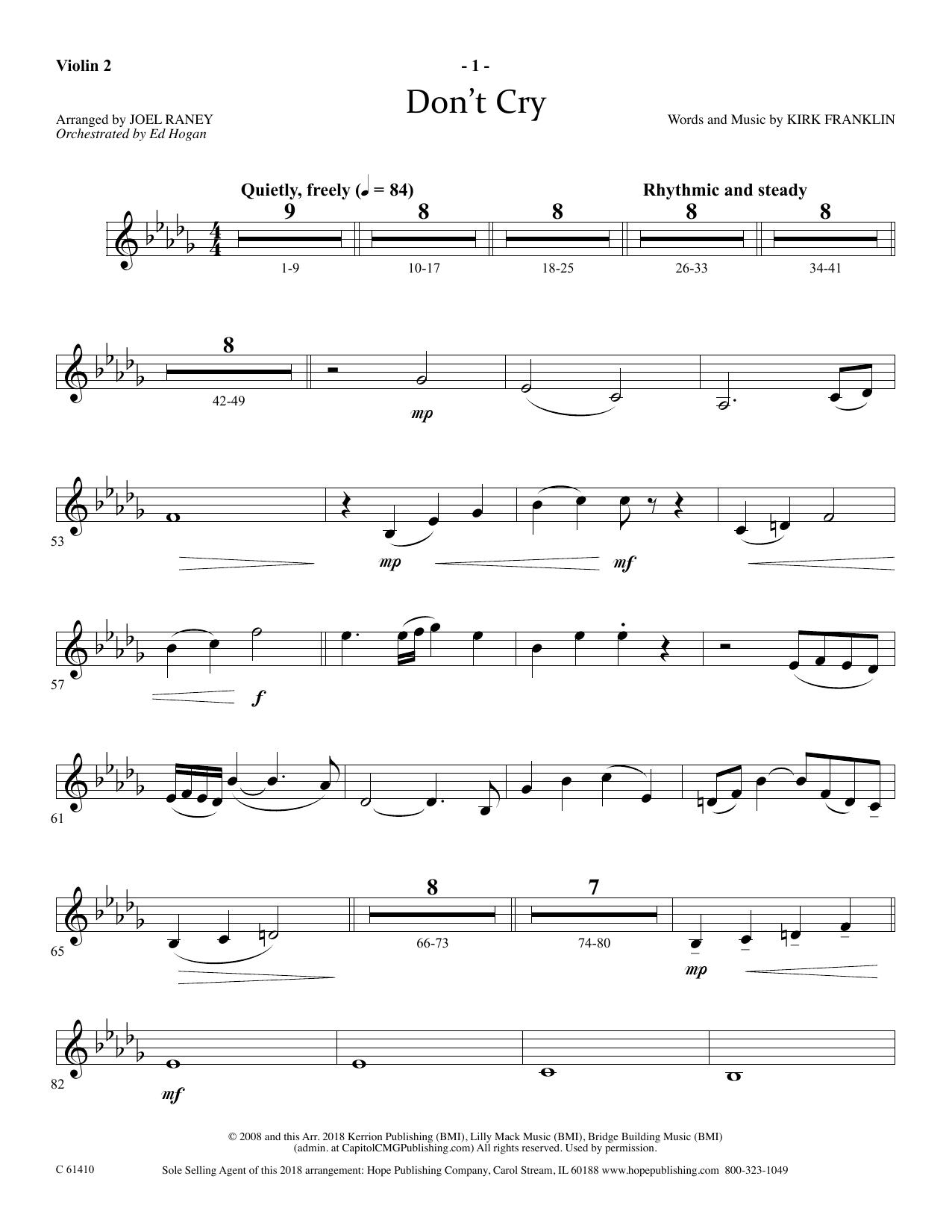 Learn to play Joel Raney Don't Cry - Violin 2 sheet music for Choir Instrumental Pak in minutes. Price: 69.9900$ Joel Raney Don't Cry - Violin 2 sheet music notes and chords arranged for Choir Instrumental Pak