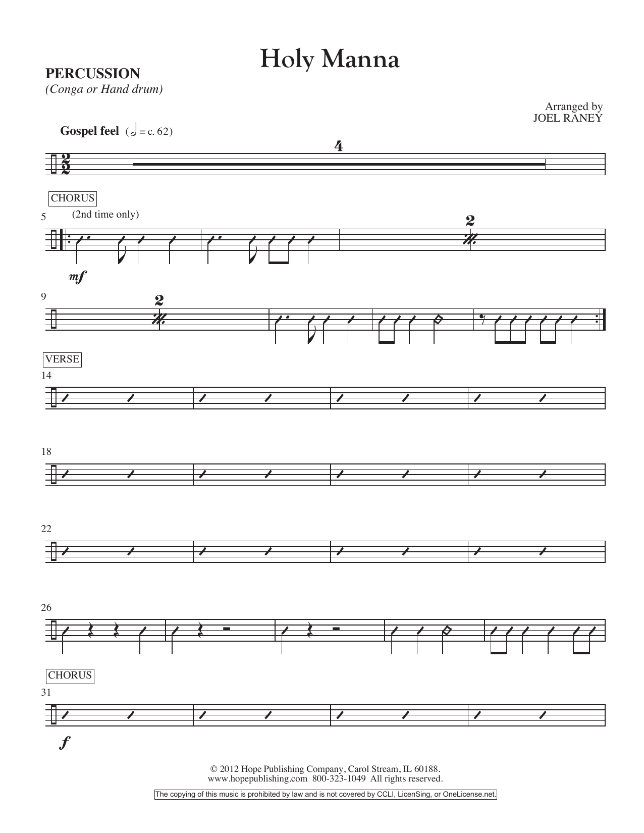 Learn to play Joel Raney Holy Manna - Percussion sheet music for Choir Instrumental Pak in minutes. Price: 16.9700$ Joel Raney Holy Manna - Percussion sheet music notes and chords arranged for Choir Instrumental Pak