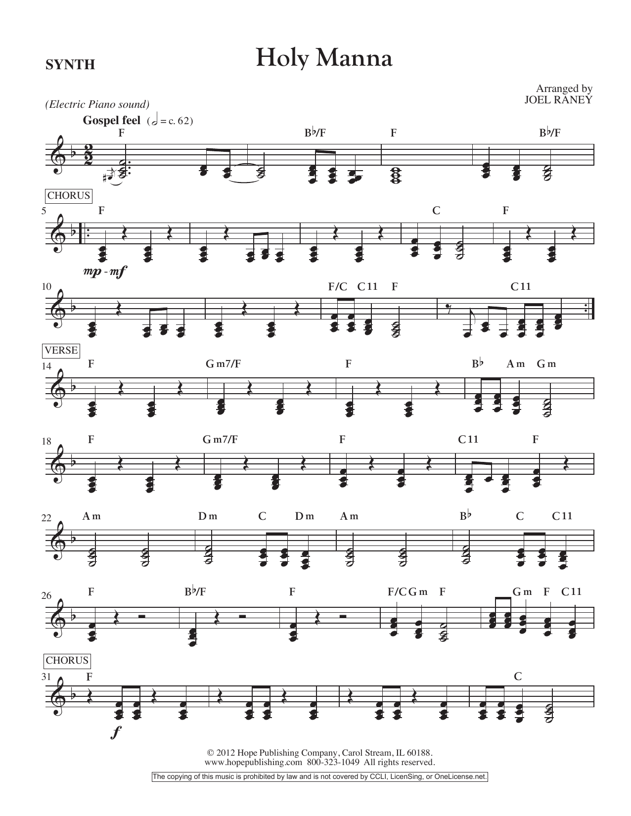 Learn to play Joel Raney Holy Manna - Synthesizer sheet music for Choir Instrumental Pak in minutes. Price: 16.9700$ Joel Raney Holy Manna - Synthesizer sheet music notes and chords arranged for Choir Instrumental Pak