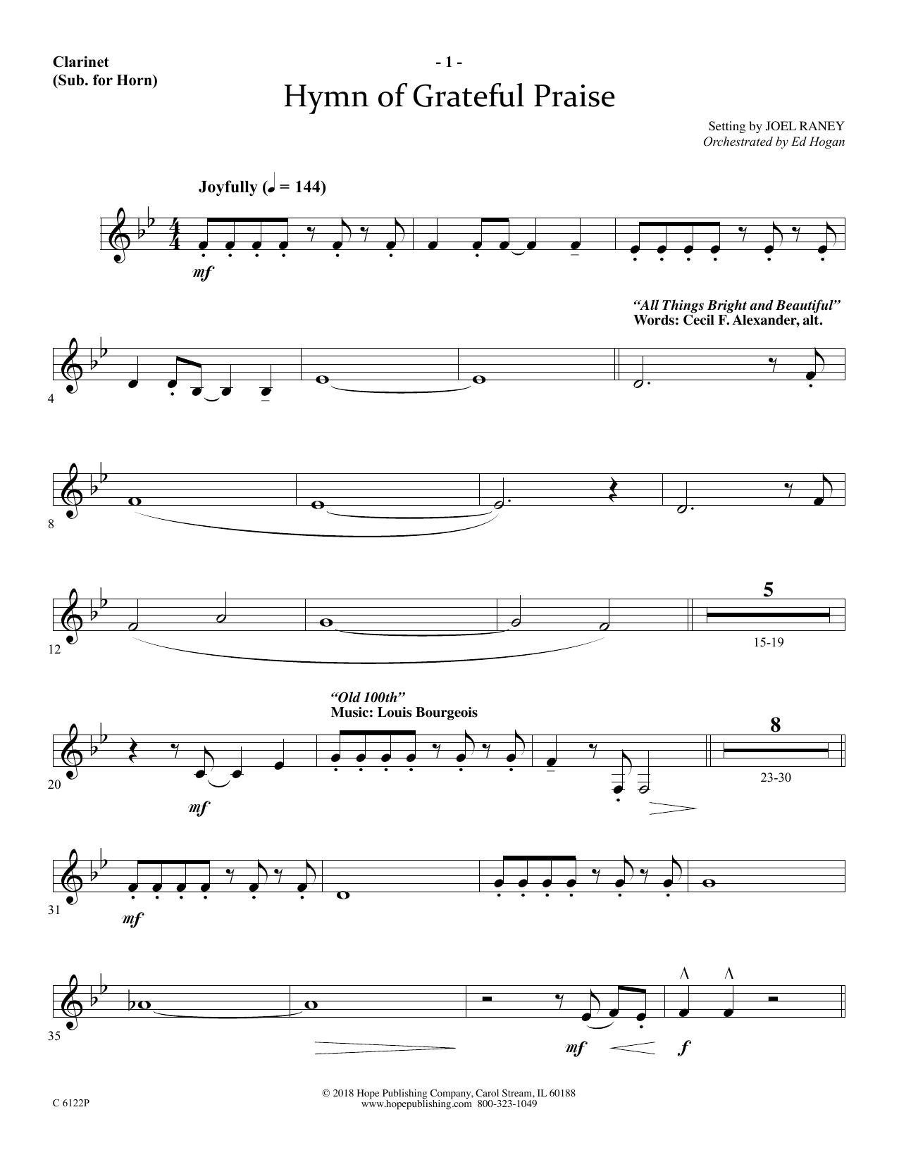 Learn to play Joel Raney Hymn Of Grateful Praise - Clarinet (sub. Horn) sheet music for Choir Instrumental Pak in minutes. Price: 16.9700$ Joel Raney Hymn Of Grateful Praise - Clarinet (sub. Horn) sheet music notes and chords arranged for Choir Instrumental Pak
