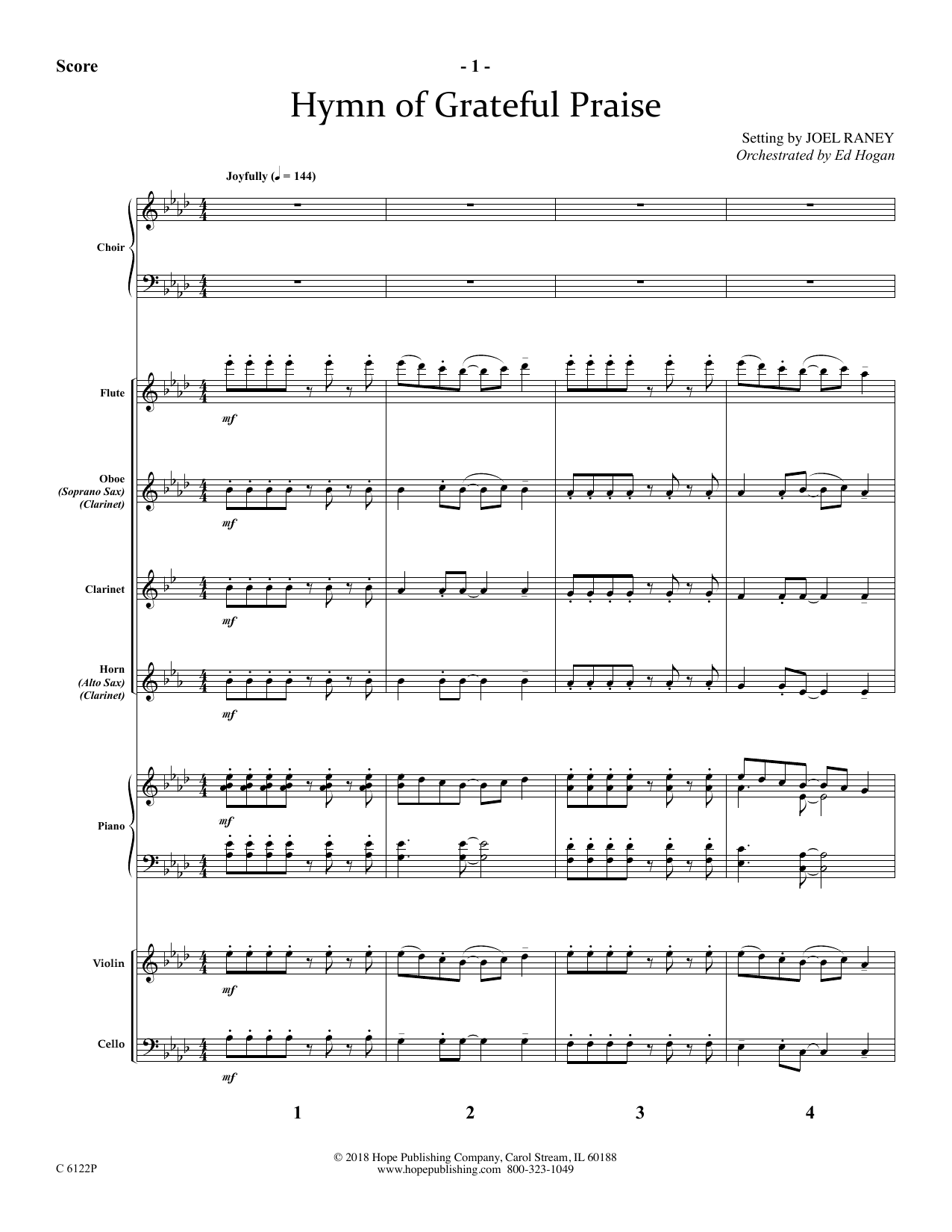 Learn to play Joel Raney Hymn Of Grateful Praise - Full Score sheet music for Choir Instrumental Pak in minutes. Price: 16.9700$ Joel Raney Hymn Of Grateful Praise - Full Score sheet music notes and chords arranged for Choir Instrumental Pak