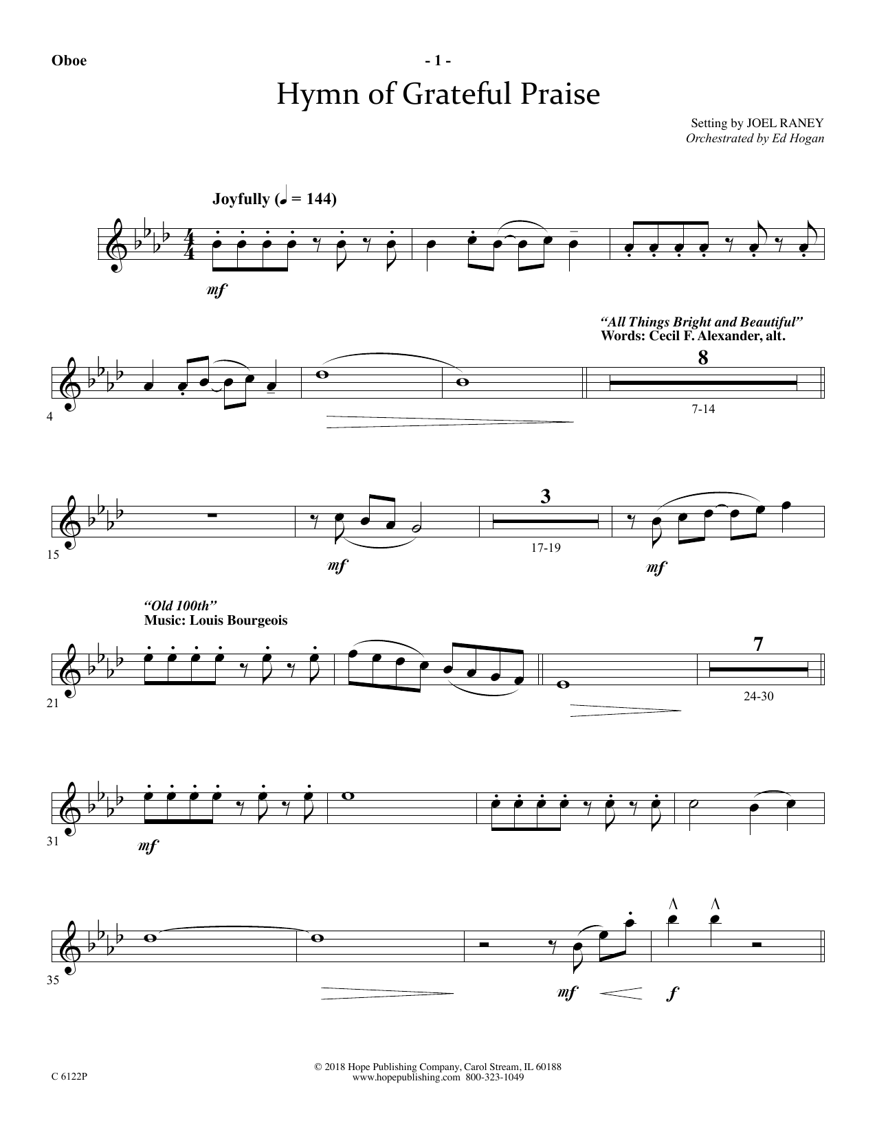 Learn to play Joel Raney Hymn Of Grateful Praise - Oboe sheet music for Choir Instrumental Pak in minutes. Price: 16.9700$ Joel Raney Hymn Of Grateful Praise - Oboe sheet music notes and chords arranged for Choir Instrumental Pak