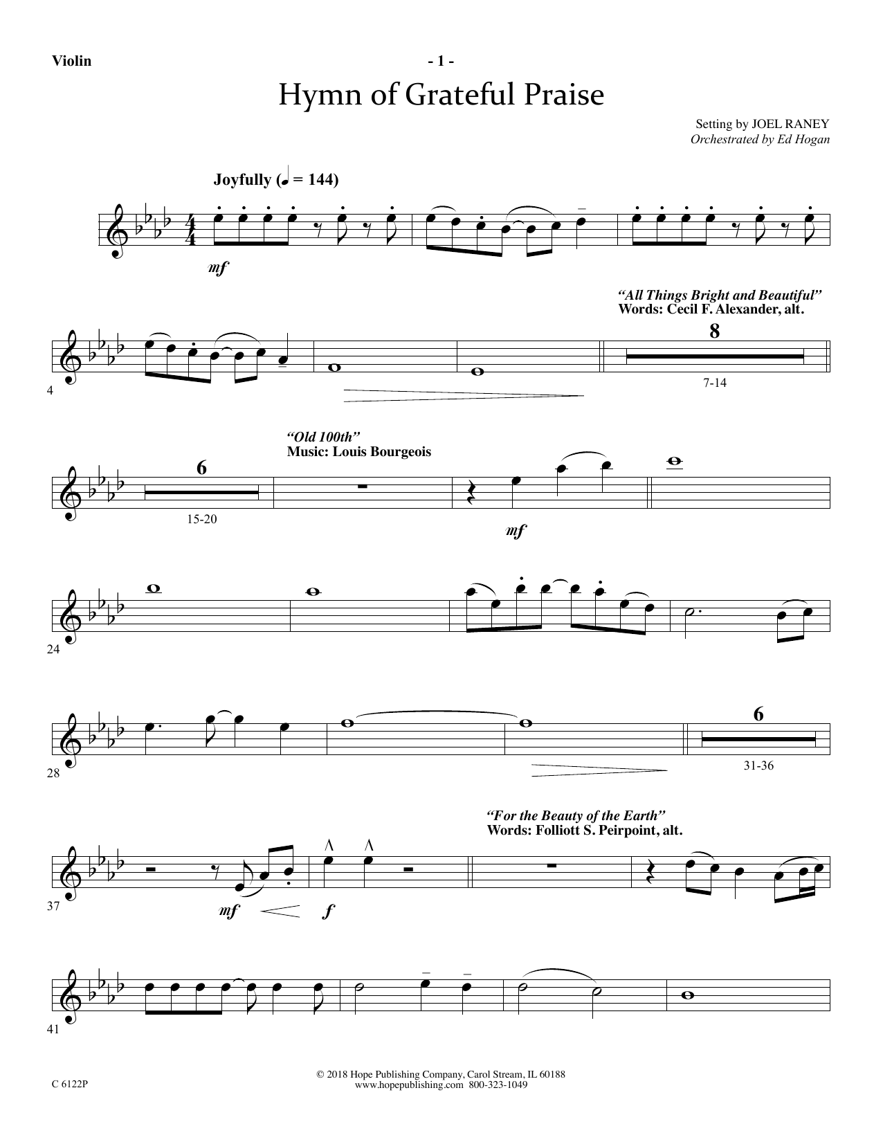 Learn to play Joel Raney Hymn Of Grateful Praise - Violin sheet music for Choir Instrumental Pak in minutes. Price: 16.9700$ Joel Raney Hymn Of Grateful Praise - Violin sheet music notes and chords arranged for Choir Instrumental Pak