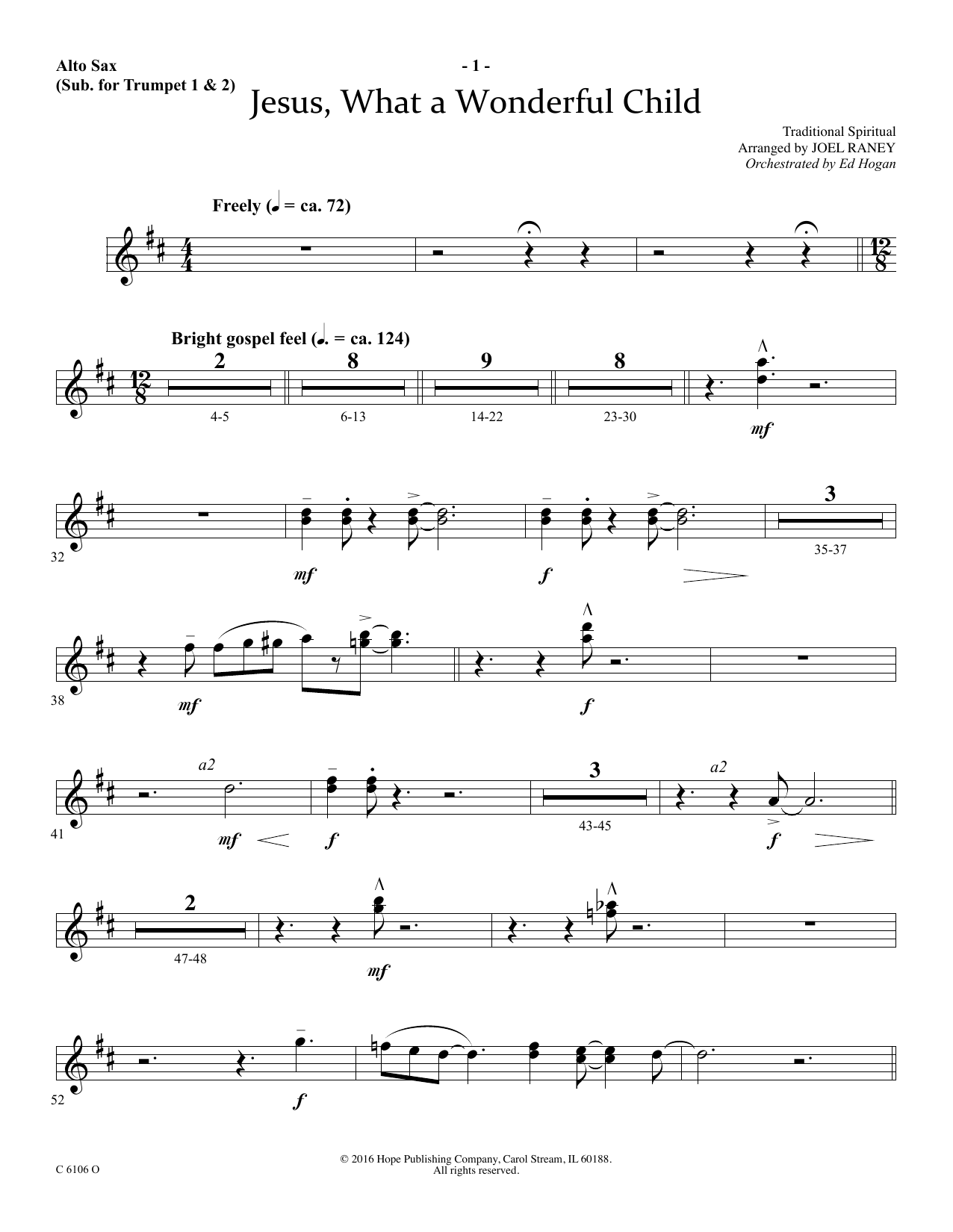 Learn to play Joel Raney Jesus, What a Wonderful Child - Alto Sax (sub. Trumpet 2) sheet music for Choir Instrumental Pak in minutes. Price: 69.9900$ Joel Raney Jesus, What a Wonderful Child - Alto Sax (sub. Trumpet 2) sheet music notes and chords arranged for Choir Instrumental Pak
