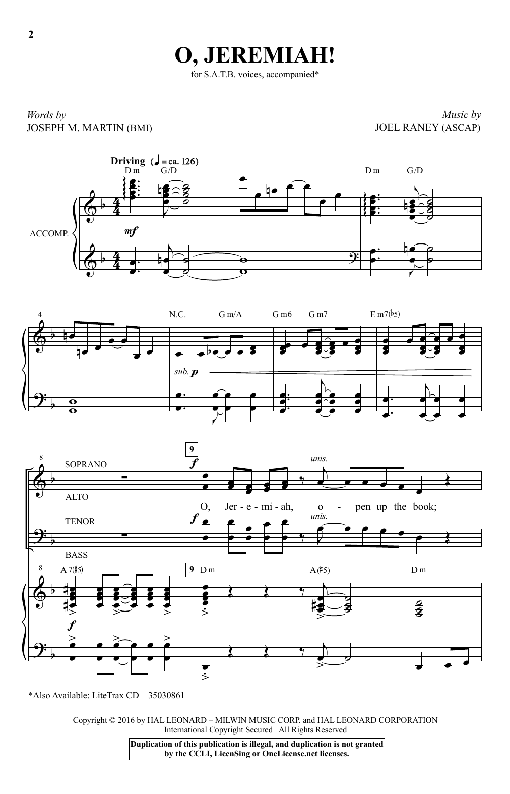 Joel Raney O, Jeremiah! sheet music notes and chords. Download Printable PDF.