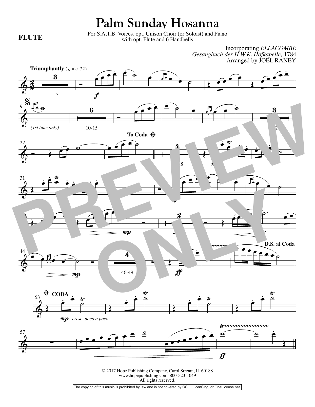 Learn to play Joel Raney Palm Sunday Hosanna - Flute sheet music for Choir Instrumental Pak in minutes. Price: 9.9900$ Joel Raney Palm Sunday Hosanna - Flute sheet music notes and chords arranged for Choir Instrumental Pak