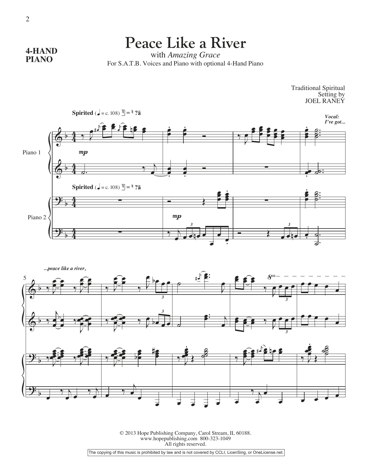 Learn to play Joel Raney Peace Like A River - Piano Accompaniment sheet music for Choir Instrumental Pak in minutes. Price: 16.9700$ Joel Raney Peace Like A River - Piano Accompaniment sheet music notes and chords arranged for Choir Instrumental Pak