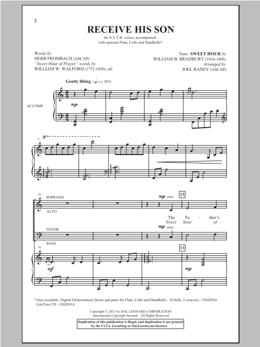 Joel Raney Receive His Son sheet music notes and chords. Download Printable PDF.