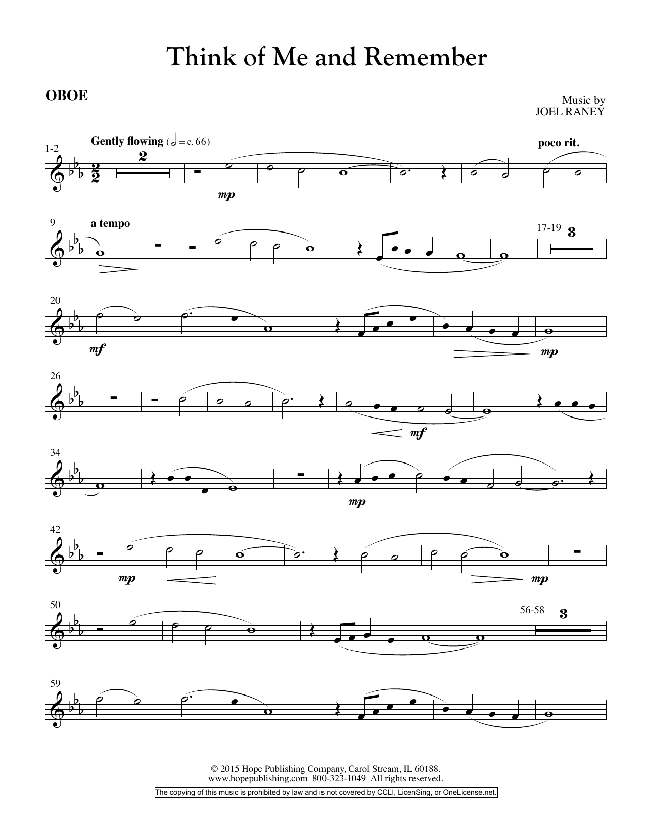 Learn to play Joel Raney Think Of Me And Remember - Oboe sheet music for Choir Instrumental Pak in minutes. Price: 26.9900$ Joel Raney Think Of Me And Remember - Oboe sheet music notes and chords arranged for Choir Instrumental Pak