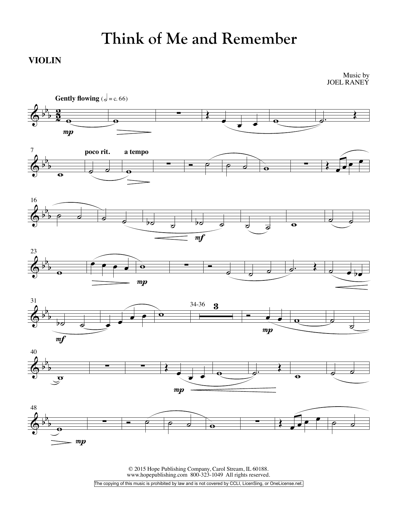 Learn to play Joel Raney Think Of Me And Remember - Violin sheet music for Choir Instrumental Pak in minutes. Price: 26.9900$ Joel Raney Think Of Me And Remember - Violin sheet music notes and chords arranged for Choir Instrumental Pak