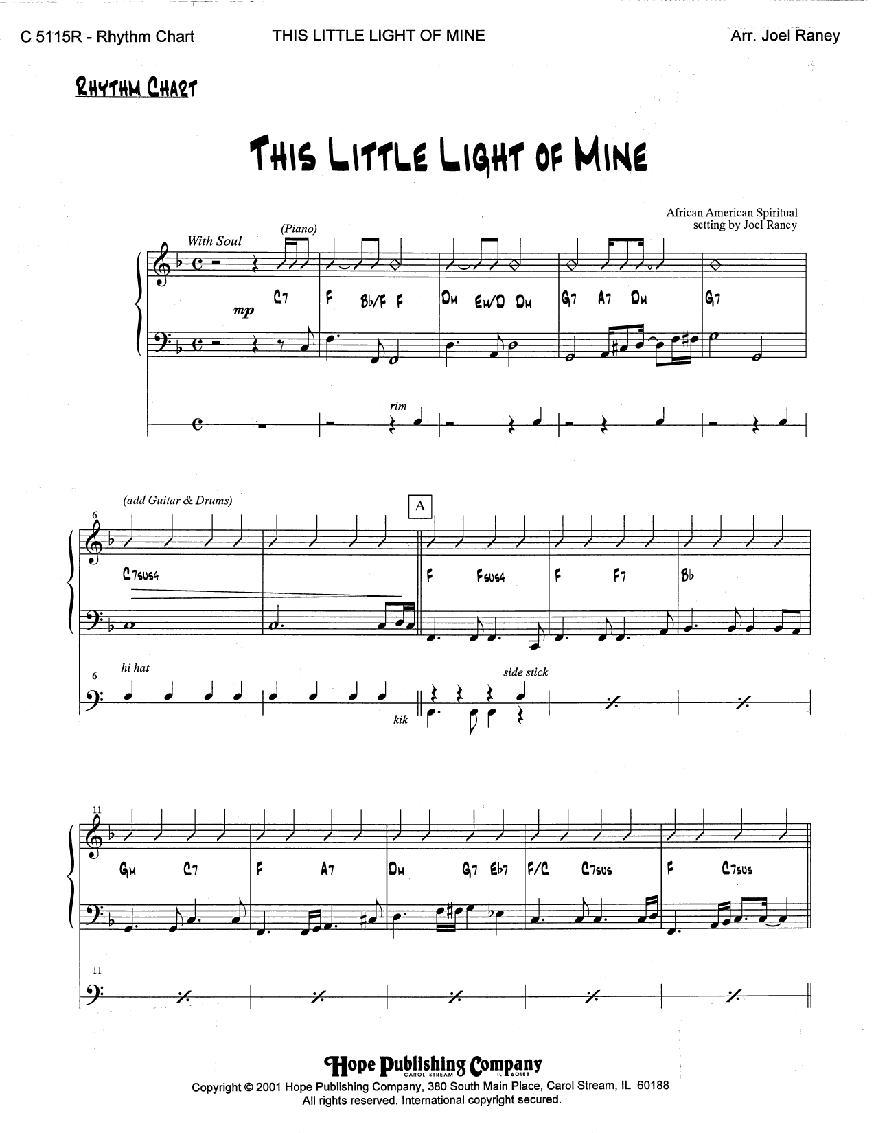 Learn to play Joel Raney This Little Light of Mine - Rhythm sheet music for Choir Instrumental Pak in minutes. Price: 6.9900$ Joel Raney This Little Light of Mine - Rhythm sheet music notes and chords arranged for Choir Instrumental Pak