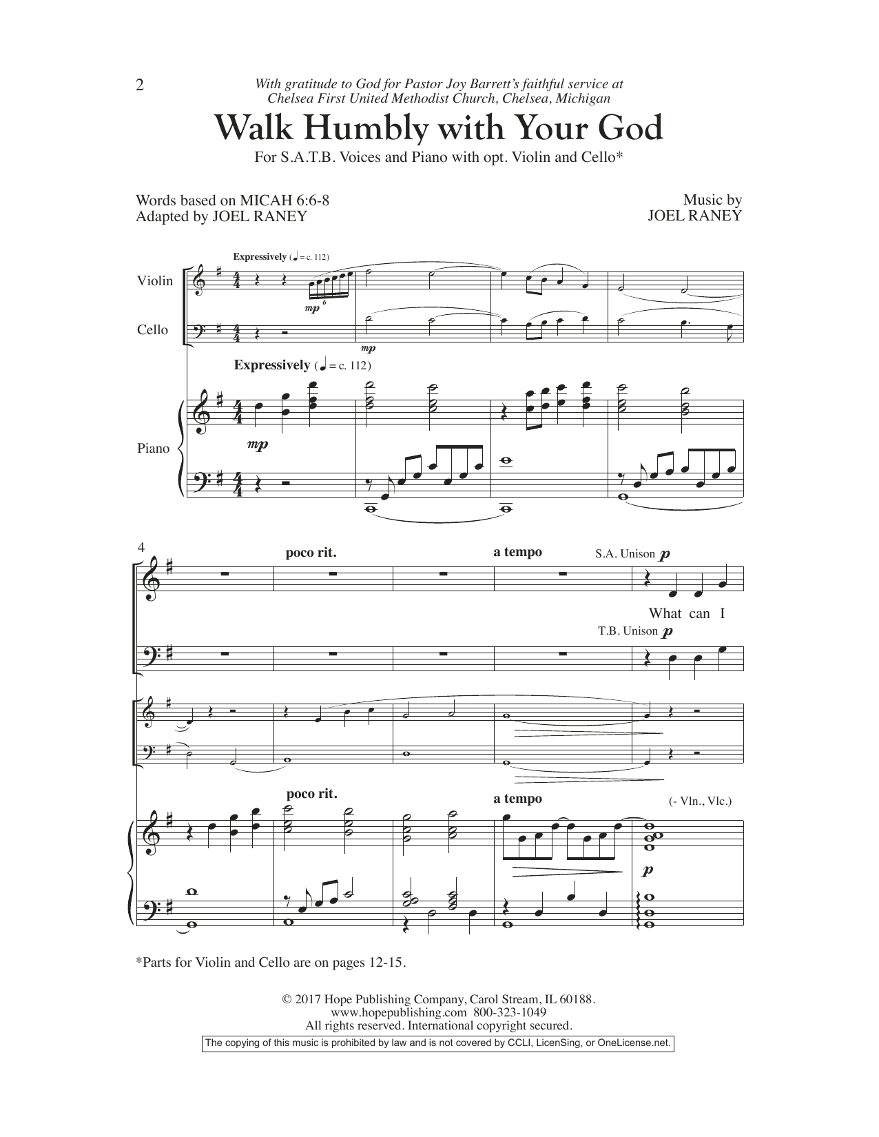 Learn to play Joel Raney Walk Humbly With Your God sheet music for SATB Choir in minutes. Price: 3.9900$ Joel Raney Walk Humbly With Your God sheet music notes and chords arranged for SATB Choir