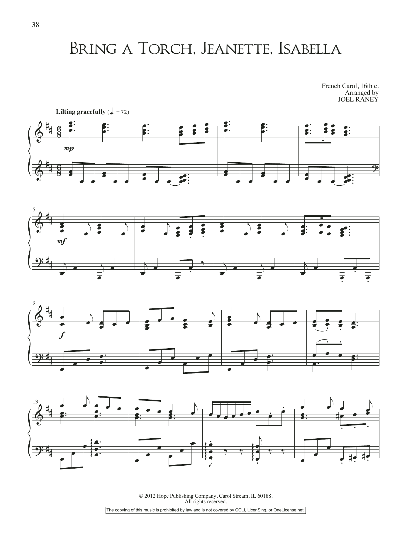 Learn to play JOEL RAYNEY Bring a Torch, Jeanette, Isabella sheet music for Piano Solo in minutes. Price: 6.9900$ JOEL RAYNEY Bring a Torch, Jeanette, Isabella sheet music notes and chords arranged for Piano Solo