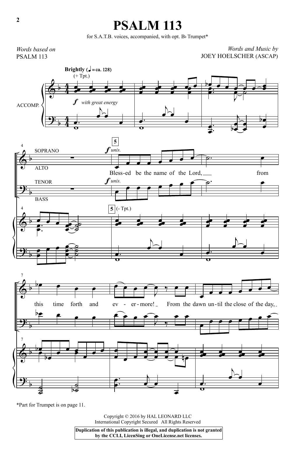 Joey Hoelscher Psalm 113 sheet music notes and chords. Download Printable PDF.