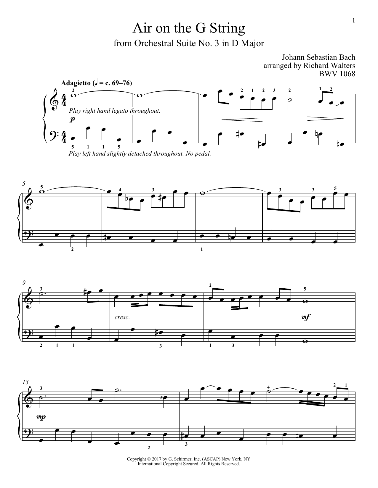 J.S. Bach Air (Air On The G String) sheet music notes and chords. Download Printable PDF.