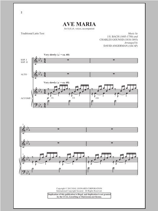 Johann Sebastian Bach Ave Maria (arr. David Angerman) sheet music notes and chords. Download Printable PDF.