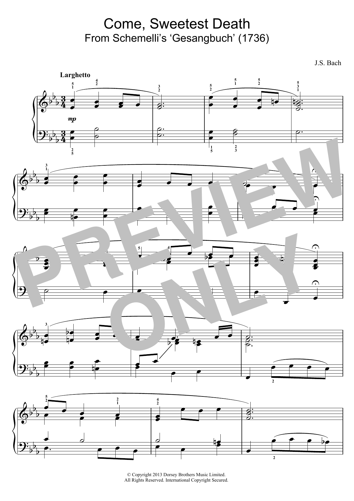 Johann Sebastian Bach Come, Sweetest Death sheet music notes and chords - Download Printable PDF and start playing in minutes.