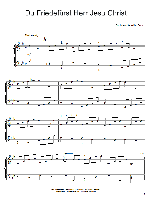 Johann Sebastian Bach Du Friedefurst Herr Jesu Christ sheet music notes and chords. Download Printable PDF.