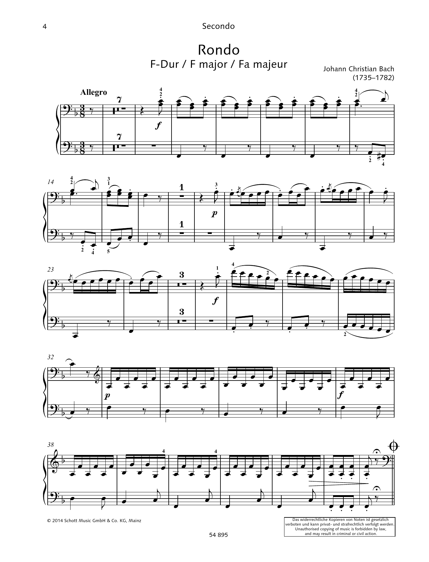 Johann Christian Bach Rondo sheet music notes and chords. Download Printable PDF.