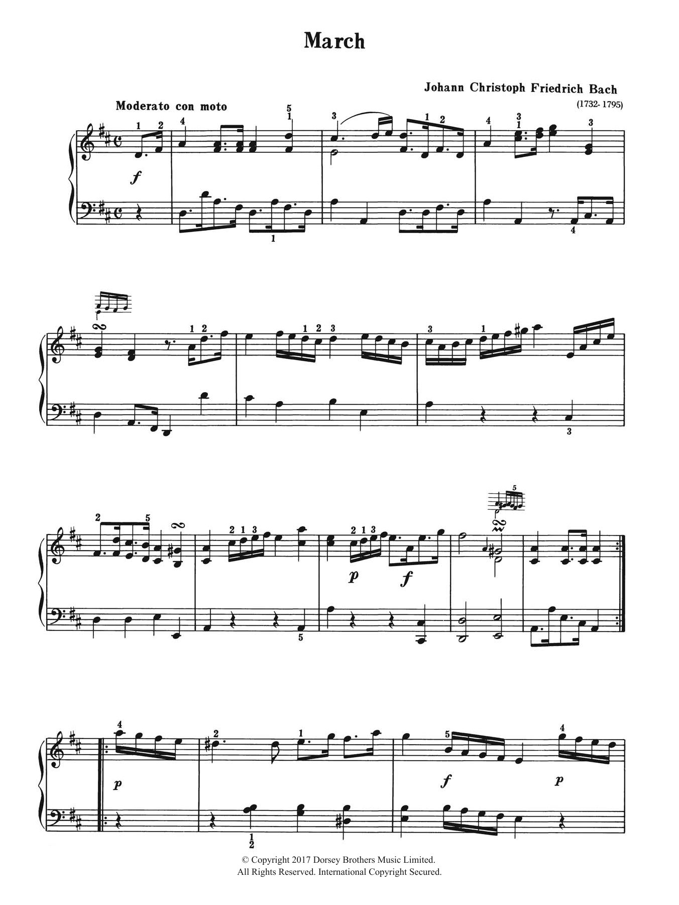 Johann Christoph Friedrich Bach March sheet music notes and chords. Download Printable PDF.