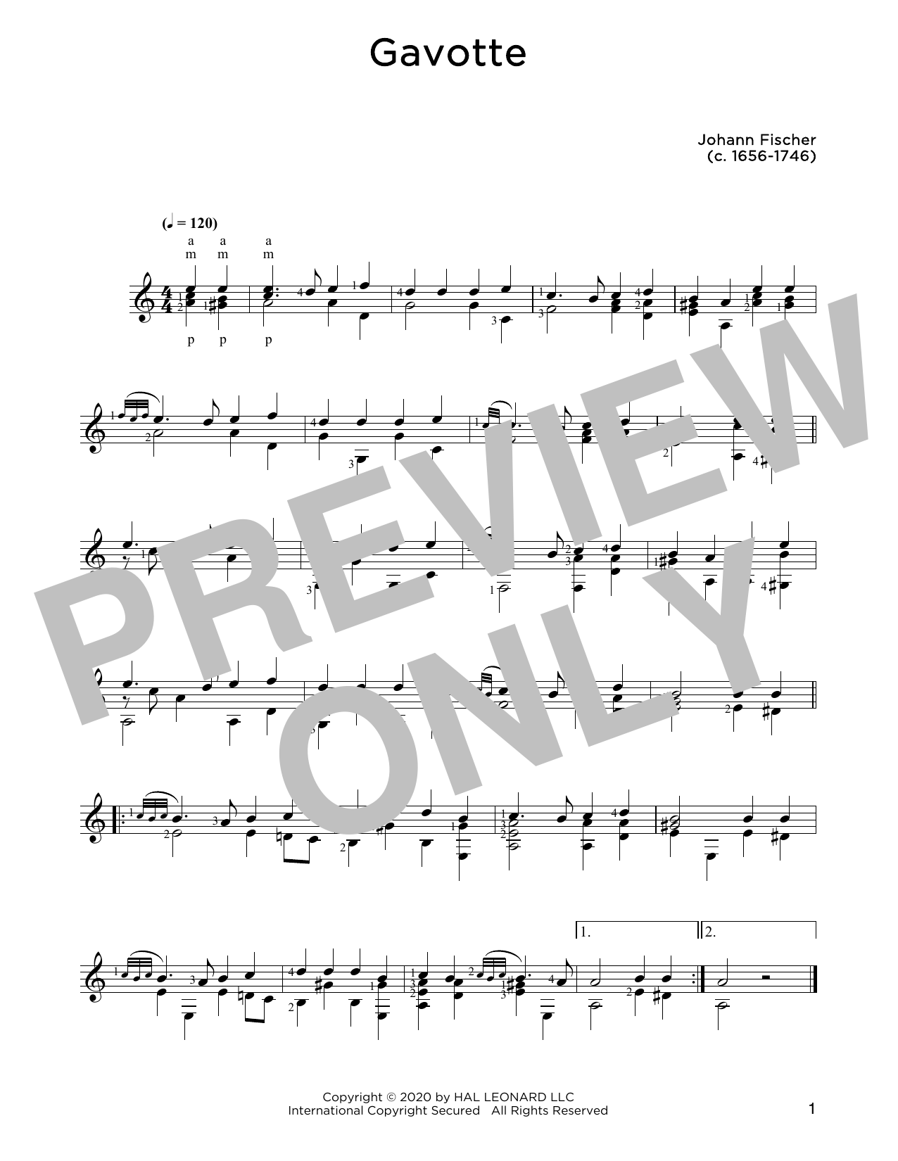 Johann Fischer Gavotte sheet music notes and chords. Download Printable PDF.