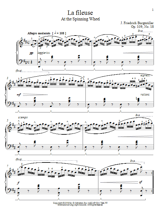 Friedrich Burgmuller Spinning Song sheet music notes and chords. Download Printable PDF.