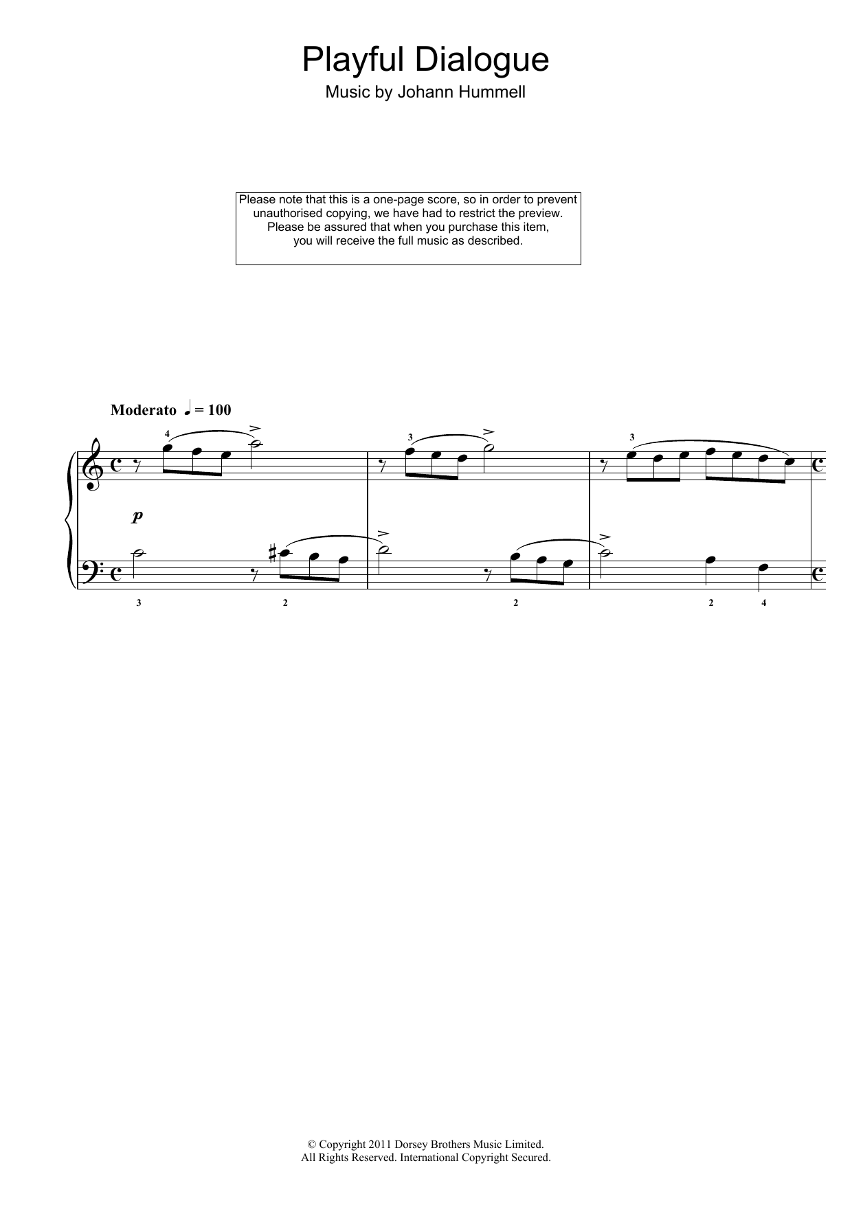 Johann Nepomuk Hummel Playful Dialogue sheet music notes and chords. Download Printable PDF.